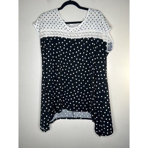 Faith and Joy Black White Polkadot Top Blouse Womens Size 2XL - Picture 1 of 12